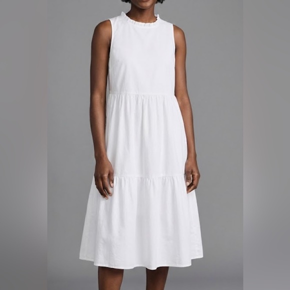 J. Crew Dresses & Skirts - J Crew white cotton tiered midi dress ruffle neck, beach, coquette, coastal 4